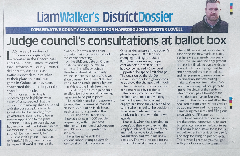 Cllr Liam Walker's Witney Gazette DistrictDossier Piece